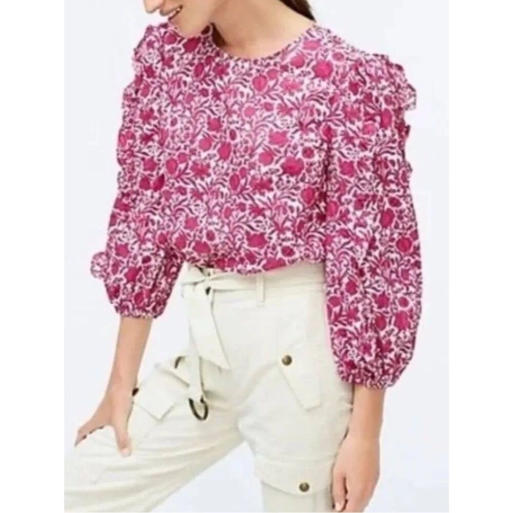 J.Crew Sambourne Liberty Fabric Ruffle Pink Floral Cotton Top XS Feminine